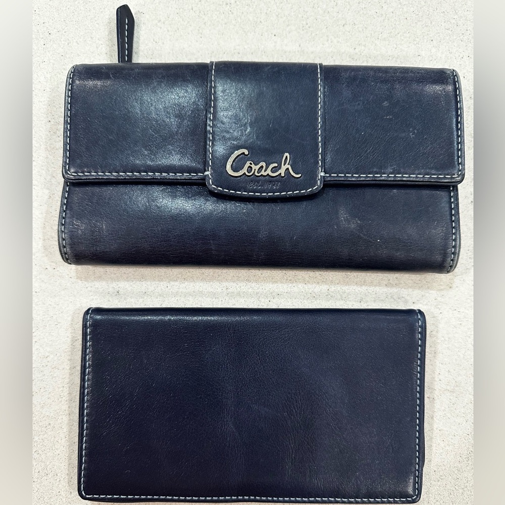 Navy Blue leather Coach wallet and check book cover
